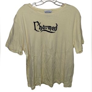 Vtg Y2k Charmed Logo T-shirt L Cotton Yellow Embroidered Nwot